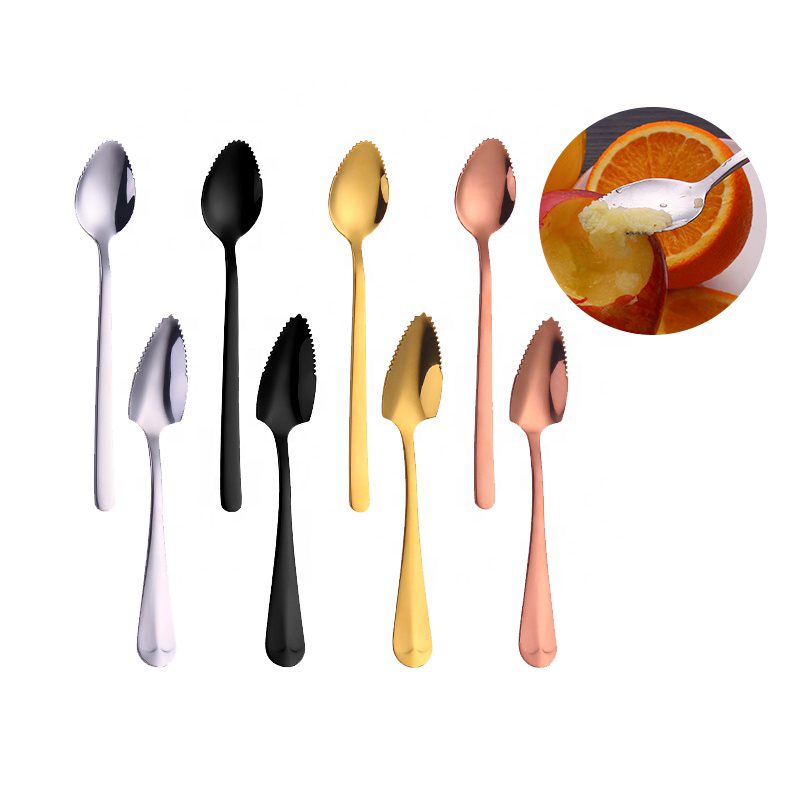 Food Grade Fruit Scraping Stainless Steel Grapefruit Spoon with Serrated Edge